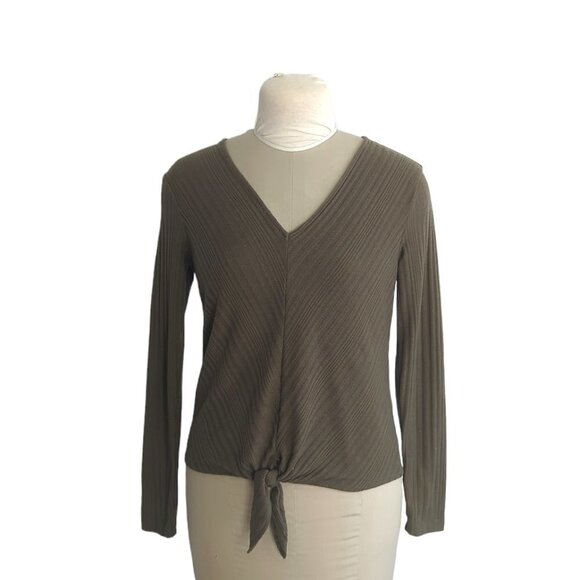Dynamite Tops - Dynamite Ribbed Tie Front  Long Sleeve Top
